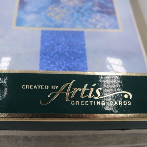 Artis Vintage  Christmas Cards 40 Premium Holiday Cards Blue Green Floral Foil - Picture 3 of 11